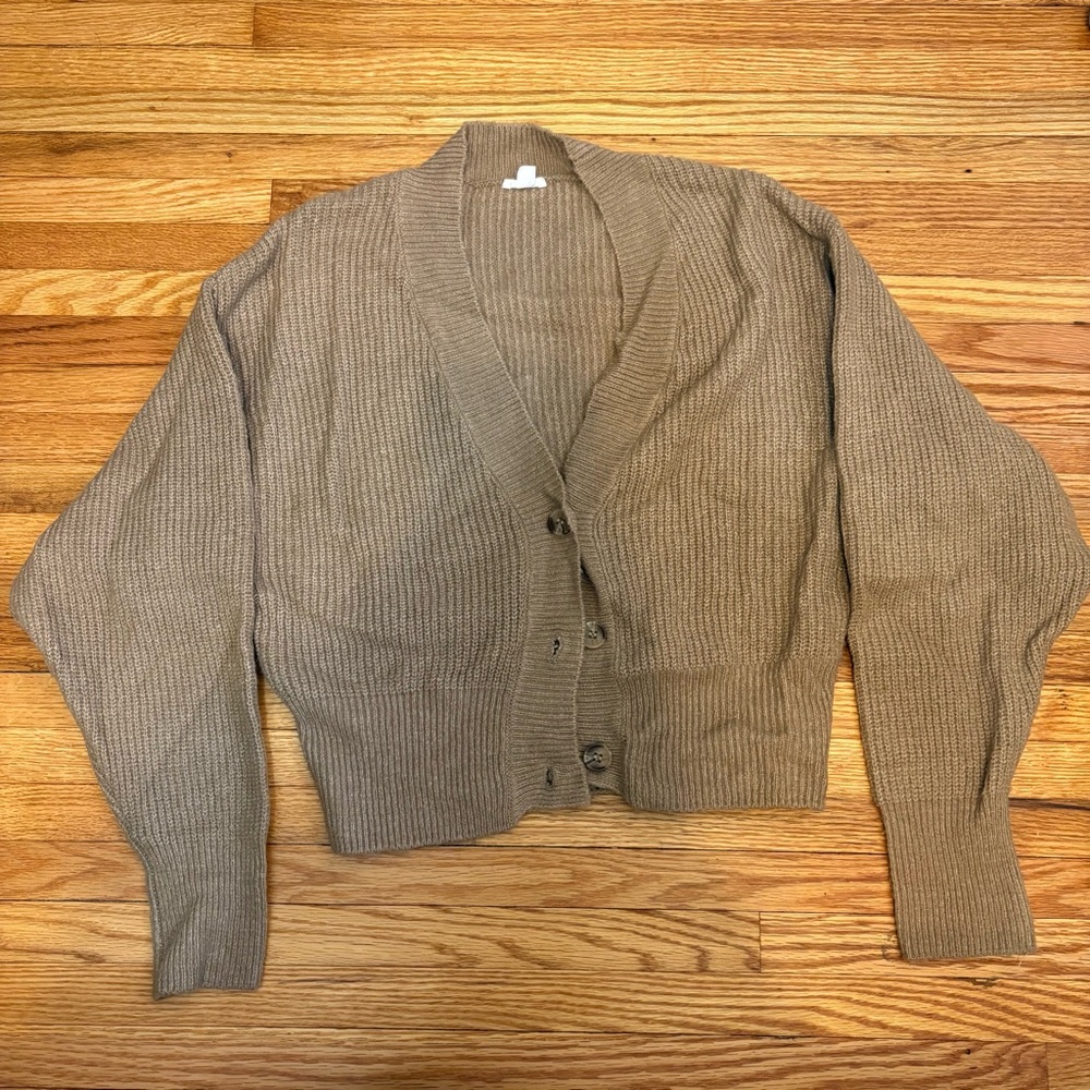 Cozy Tan Ribbed Cropped Cardigan